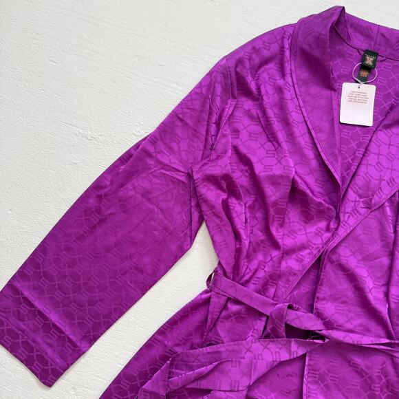 Savage X Fenty Purple Satin Jacquard Belted Robe Lounge Coverup NWT Size L - Picture 2 of 6